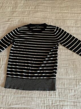 Banana Republic Black & White Striped Silk-Cashmere Top